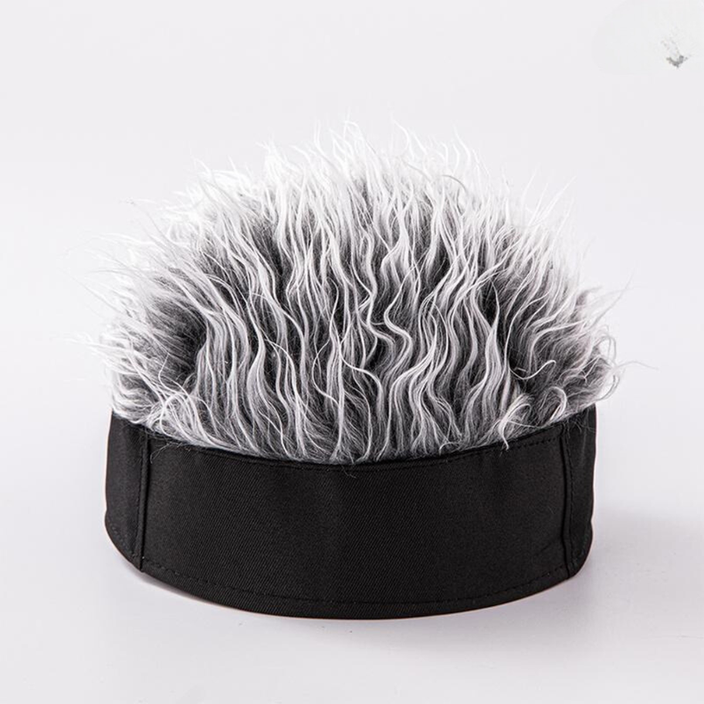 Gorra con Peluca De Pelo Falso Gris Temático-0