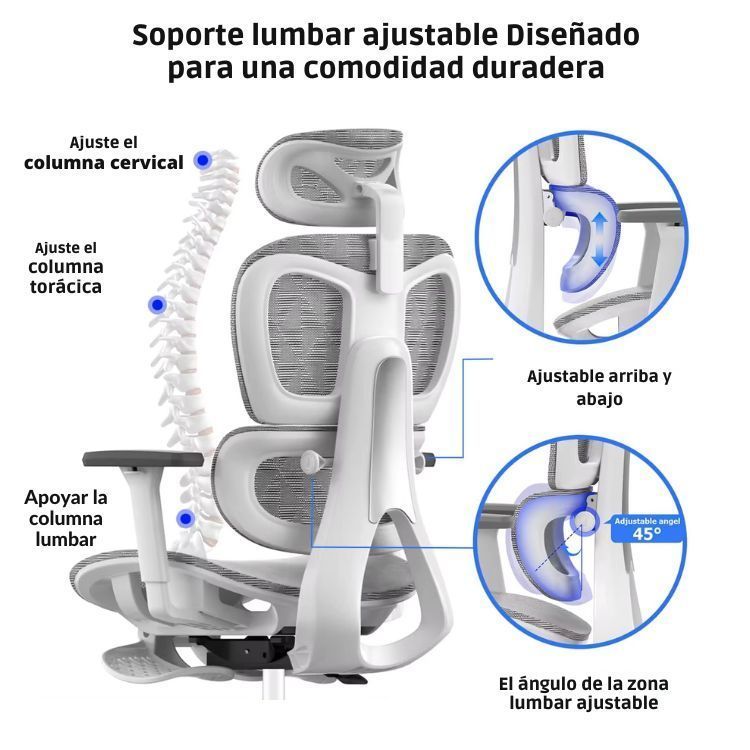 Silla Oficina Élite Ergonómica Soporte Lumbar Cervical Ajustable-4