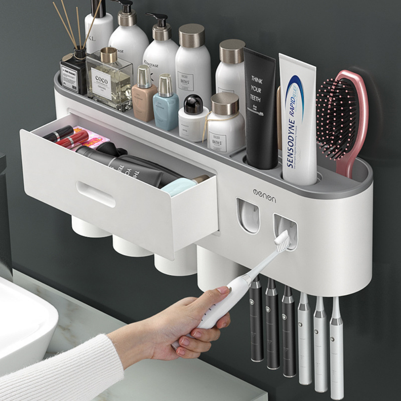 Dispensador Pasta Dental Porta Cepillos De Pared 4 Tazas-1