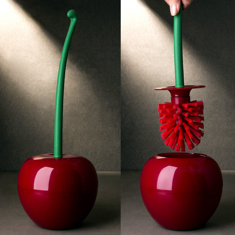 Escobilla Para Baño Rojo Cereza Elegante Cerdas Suaves-3