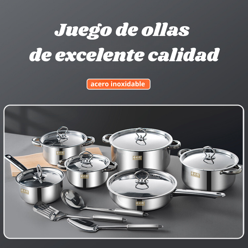 Juego De Ollas Y Sartenes Batería 15 Piezas Acero Inoxidable-1