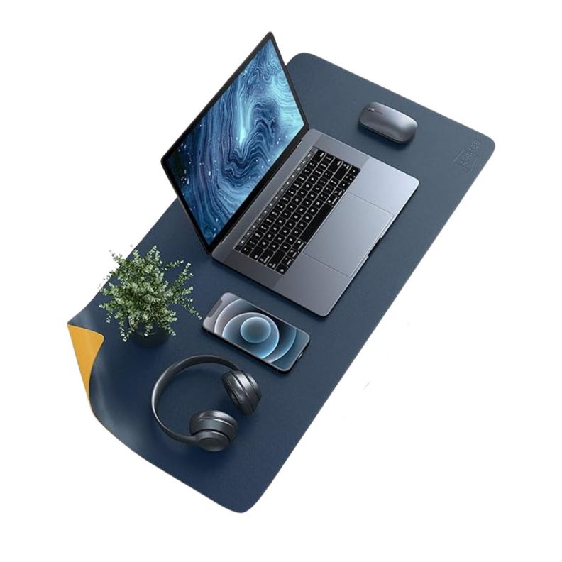 Alfombrilla Mouse Pad Cuero Doble Cara 80 X 40 Cm Impermeable Azul Marino