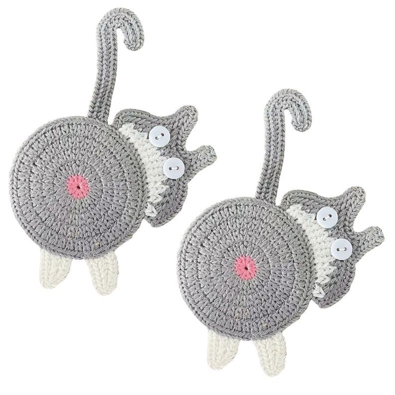 Pack 2 Posavasos De Gato Tejido a Punto Regalo Divertido