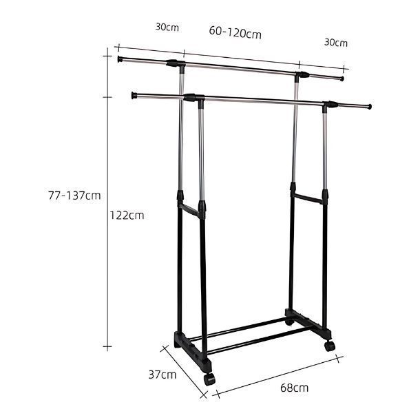 Tendedero Alargable Largo Ajustable Con Ruedas Para Ropa-1