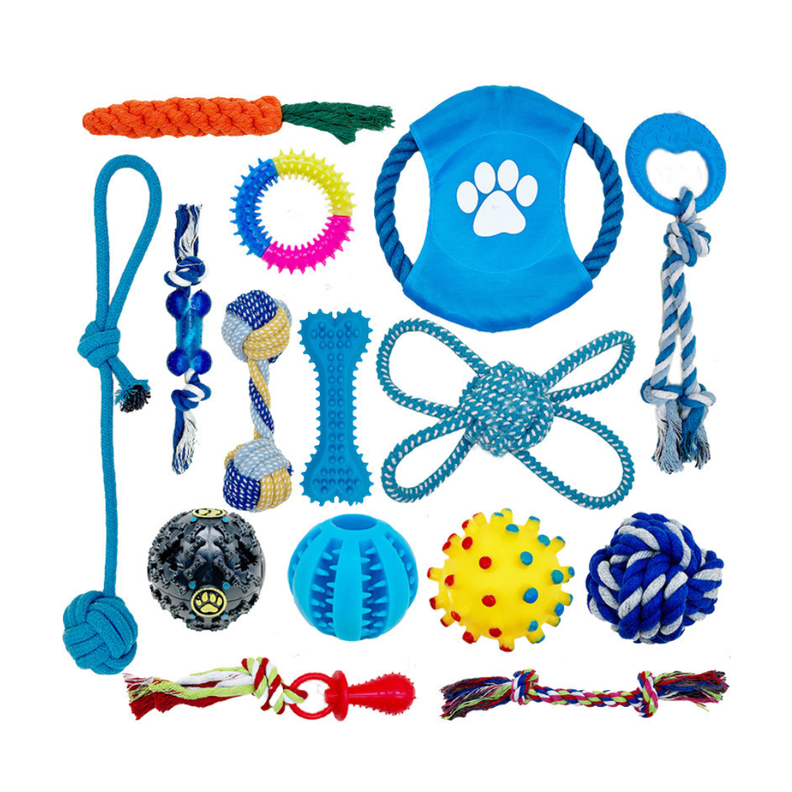 Set 15 Juguetes Para Mascotas Antiestrés Pelota Cuerda Goma-0