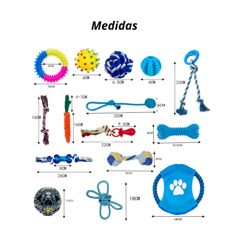 Set 15 Juguetes Para Mascotas Antiestrés Pelota Cuerda Goma-3