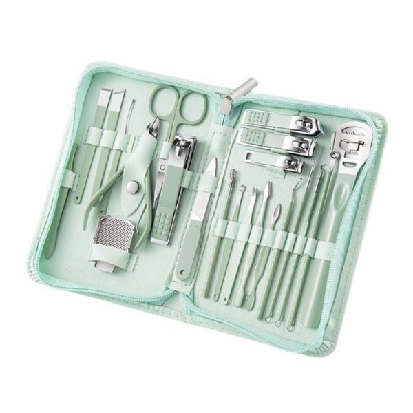 Set Manicure Pinzas y Limas Corta Unas 22 Unidades Verde Claro