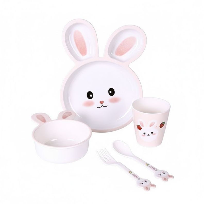 Vajilla Infantil Melamina Ideal para Bebes y Ninos Blanco