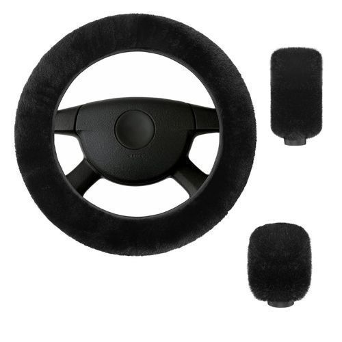 Kit Funda De Volante Pomo Freno Cinturon Reposabrazos Felpa Negro 38