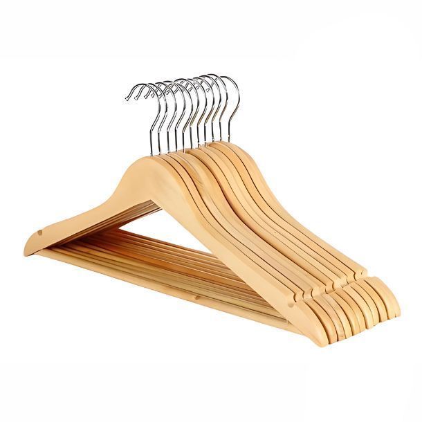 Pack 10 Colgadores De Madera Ganchos Perchero Ropa-0