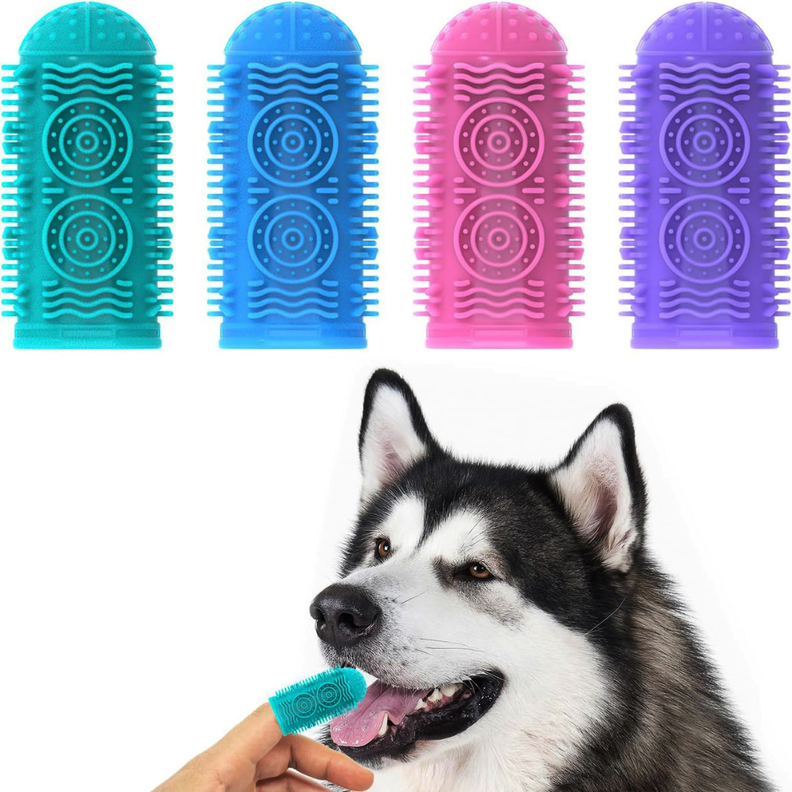 Pack 4 Cepillos Dedal Limpiadientes Para Perros-0