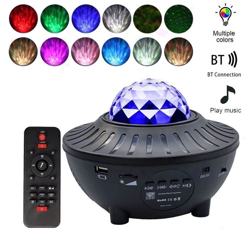 Proyector Led Luces y Estrellas 360º Con Bluetooth y Musica