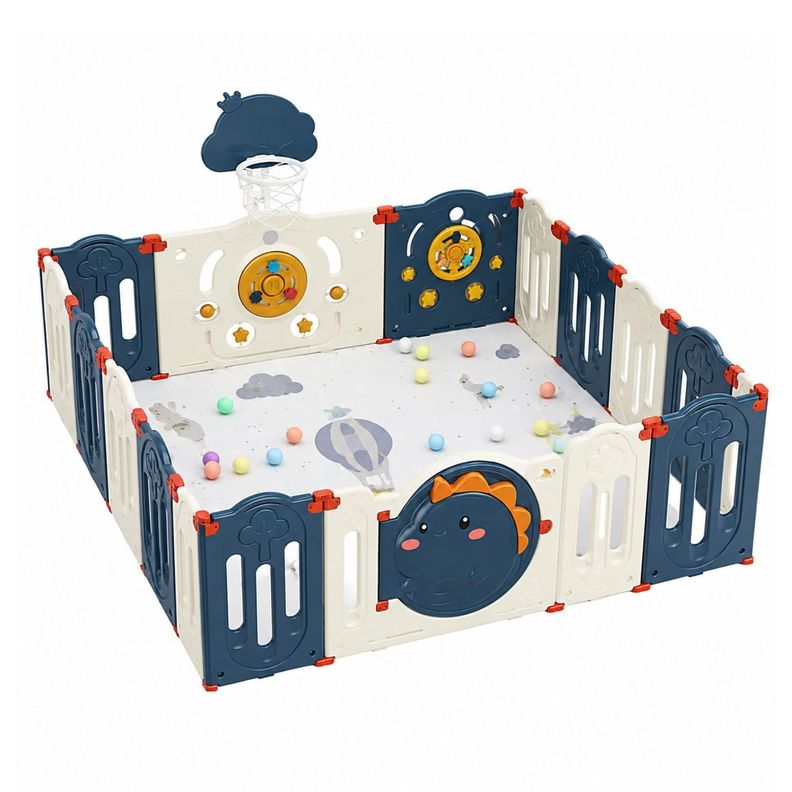 Corral De Juegos Infantil Dinosaurio Plegable 152cm X 152cm Azul