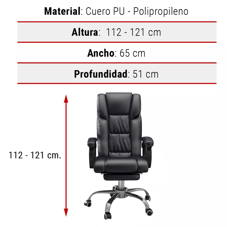 Sillón Ejecutivo De Cuero PU Reclinable Reposapiés Reclinable-3