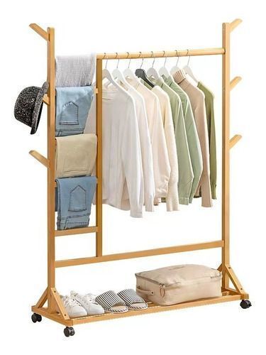 Perchero 100 Cm De Bamboo Con Ruedas Organizador-0