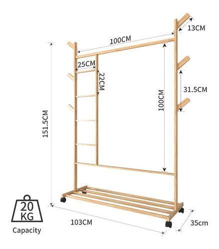 Perchero 100 Cm De Bamboo Con Ruedas Organizador-2
