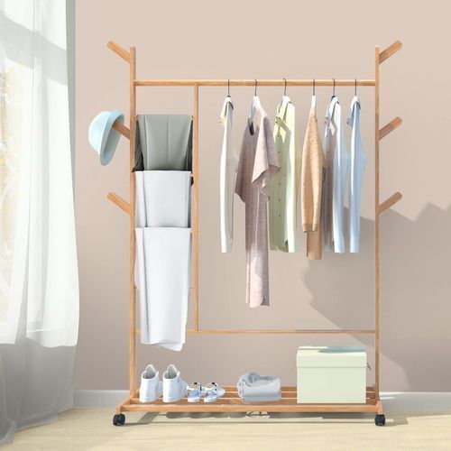 Perchero 100 Cm De Bamboo Con Ruedas Organizador-1