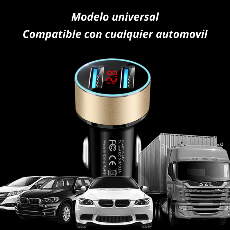 Cargador Adaptador Automovil Usb Doble Entrada 12-24v 3.1a-3