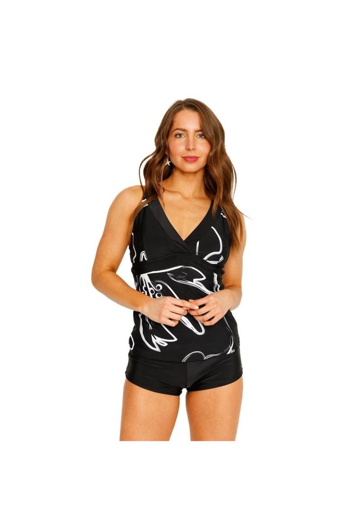 Traje de Baño Tankini Control para Mujer Negro-0