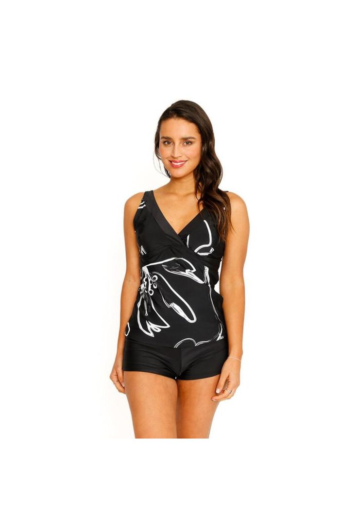 Traje de Baño Tankini Control para Mujer Negro-1