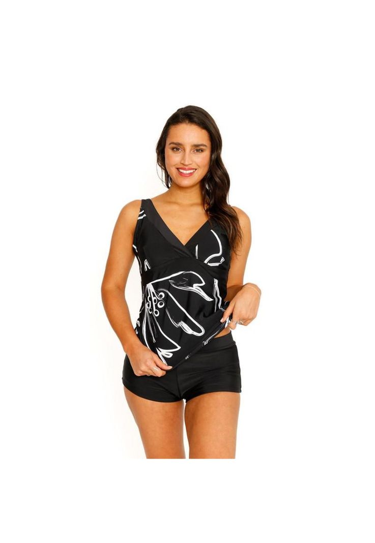Traje de Baño Tankini Control para Mujer Negro-2