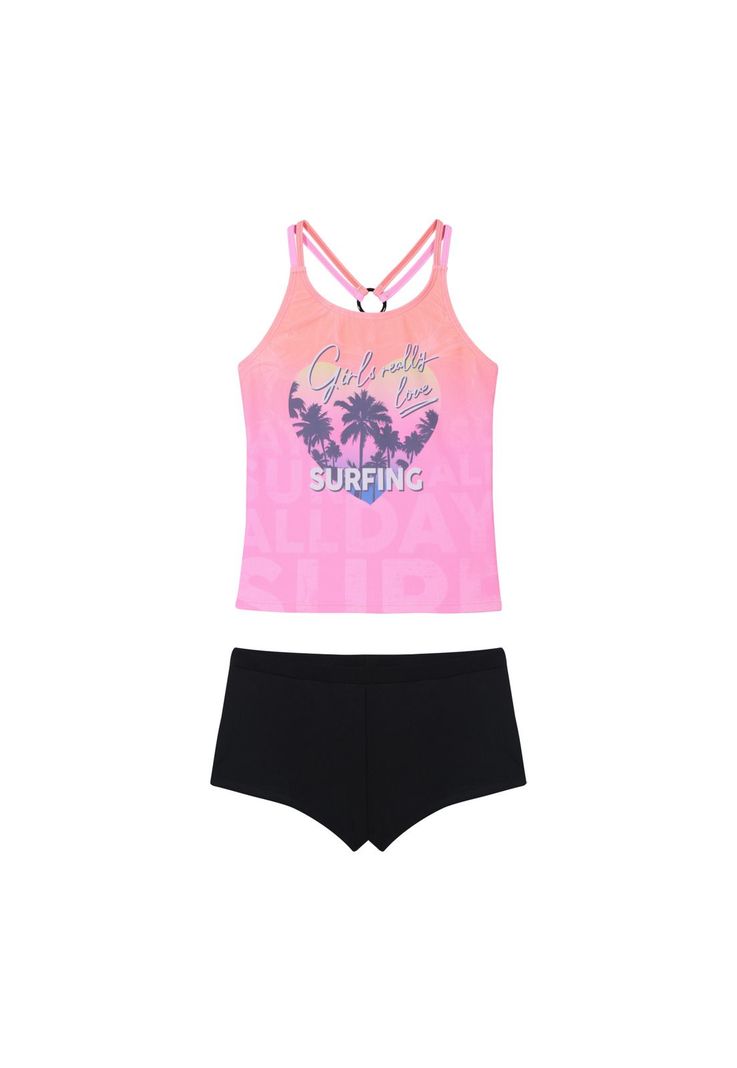 Traje de Bano Nina Teens Tankini UV50 Hot Pant H2O Wear Rosa Rosado 12