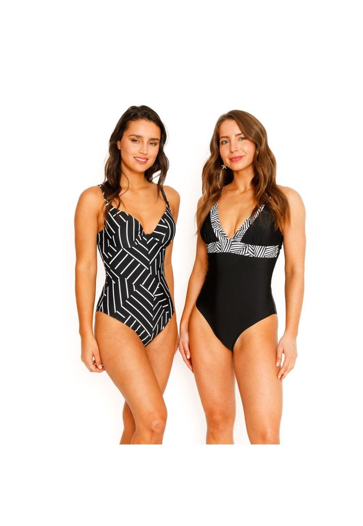 Traje de Baño Entero Escote Liso para Mujer Negro-6