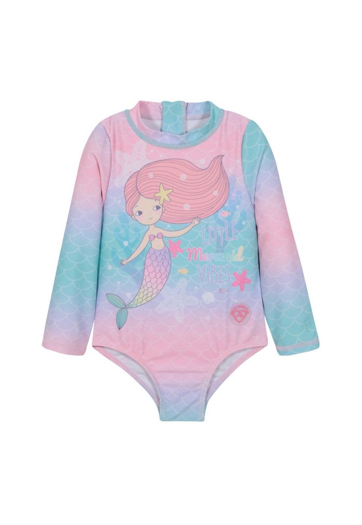 Traje de Bano Bebe Nina Entero UV50 M/Larga Sublimado H2O Wear 9 A 12 Meses