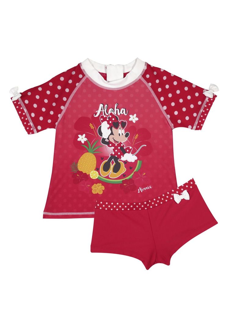 Traje de Bano Bebe Nina Set UV 30 Disney Minnie Rojo Amaranto 9 A 12 Meses