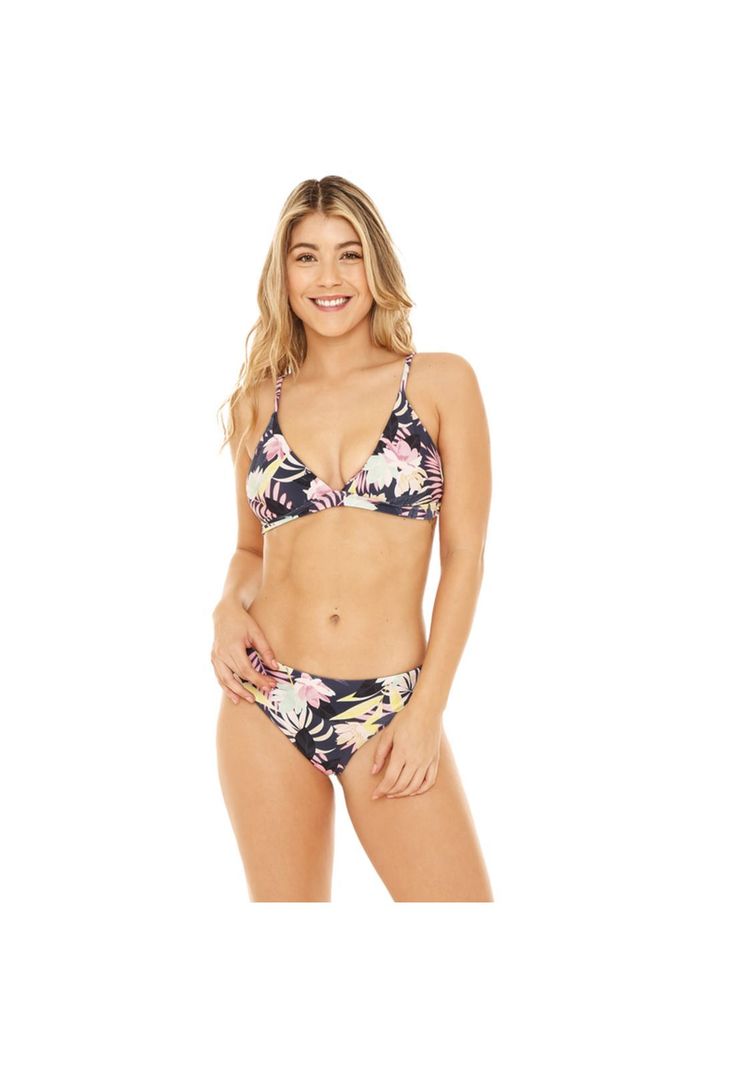 Traje de Bano Bikini Mujer H2O Wear Triangulo Fijo Flores Azul