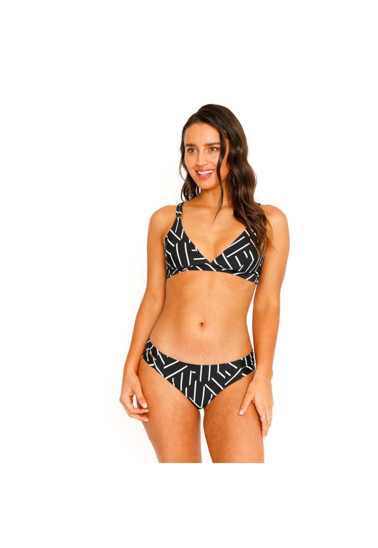 Traje de Baño Bikini Top Banda Doble para Mujer Negro-4