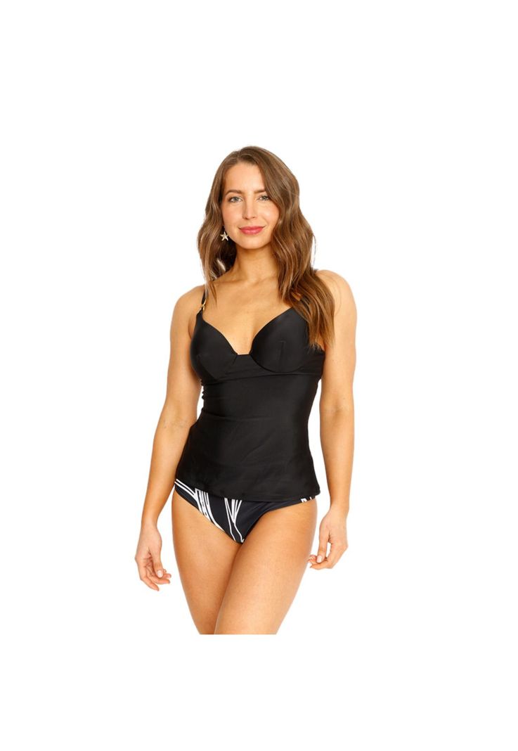 Traje de Baño Tankini Top Copas para Mujer Negro-0