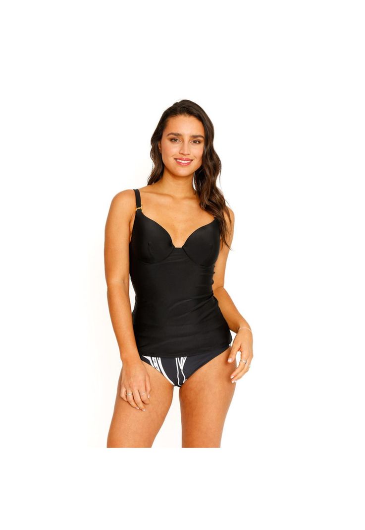 Traje de Baño Tankini Top Copas para Mujer Negro-1