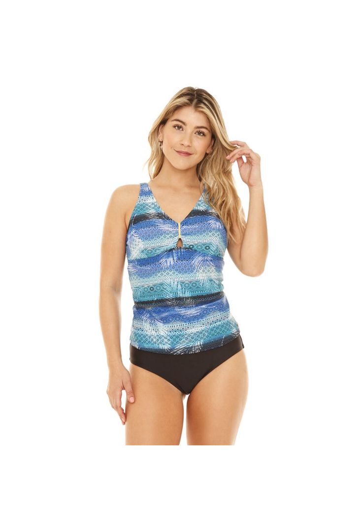 Traje de Baño Tankini Mujer Control Tirantes H2O Wear Turquesa-3