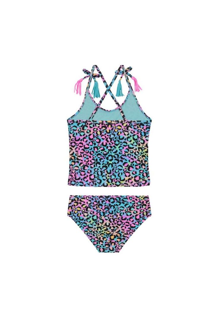 Traje de Baño Tankini UV30+ con Vuelos para Niña Rosado-1