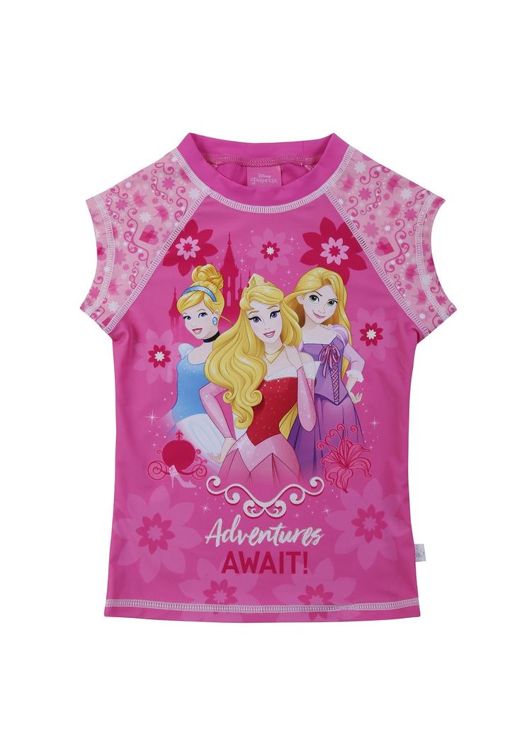 Polera Niña Manga Corta UV 50 Disney Princesas Rosa-0