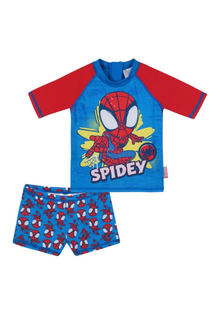 Traje de Baño Bebe Niño Set UV UV50+ Disney Spidey Azul M/Corta-0
