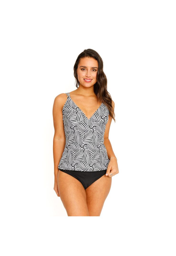 Traje de Baño Tankini Top Halter para Mujer Negro-1