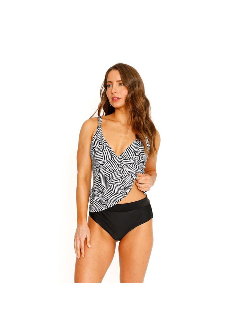 Traje de Baño Tankini Top Halter para Mujer Negro-2