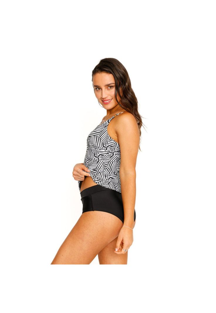 Traje de Baño Tankini Top Halter para Mujer Negro-8