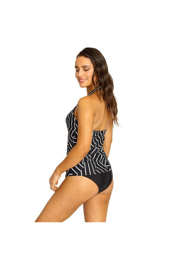 Traje de Baño Tankini Top Halter Estampado para Mujer Negro-5