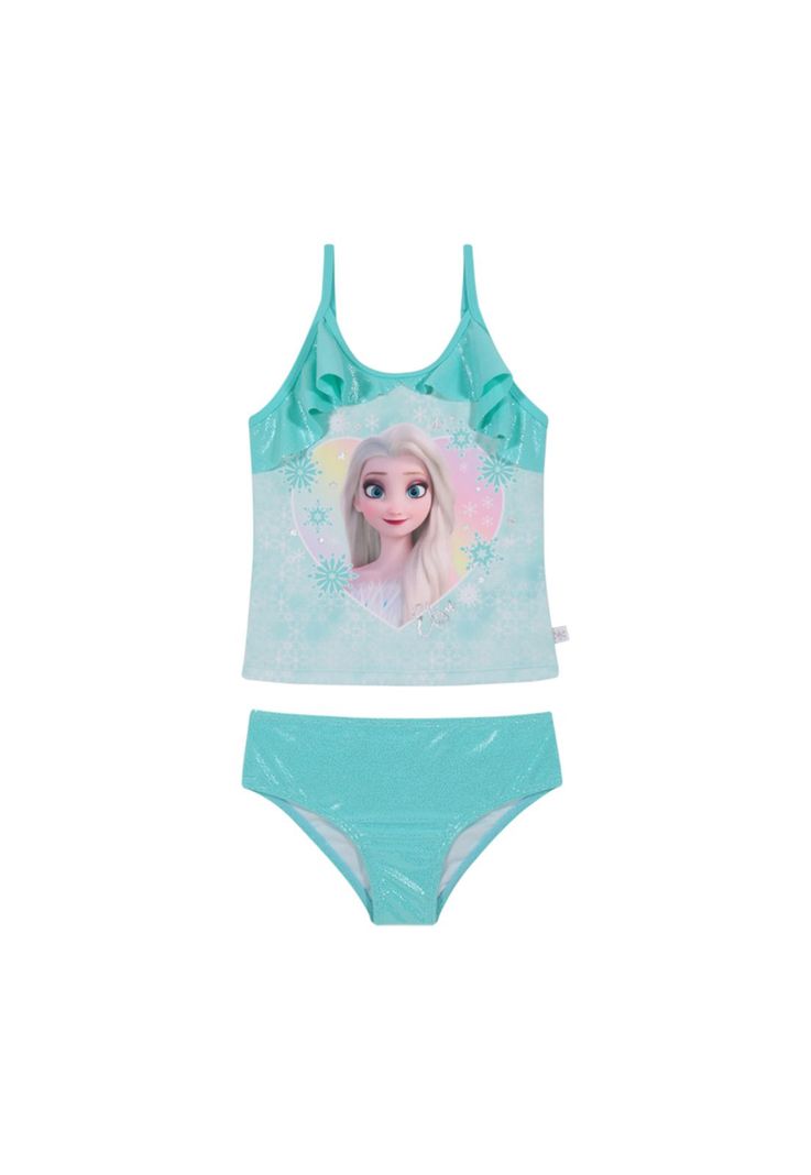 Traje de Bano Nina Tankini Disney Frozen Verde C/Vuelos 3