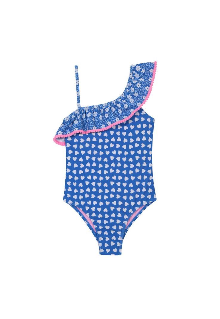 Traje de Baño Niña Un Hombro UV30+ Pompom H2O Wear Azul-0