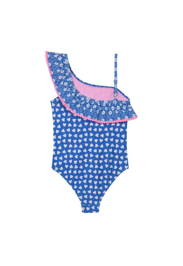 Traje de Baño Niña Un Hombro UV30+ Pompom H2O Wear Azul-1