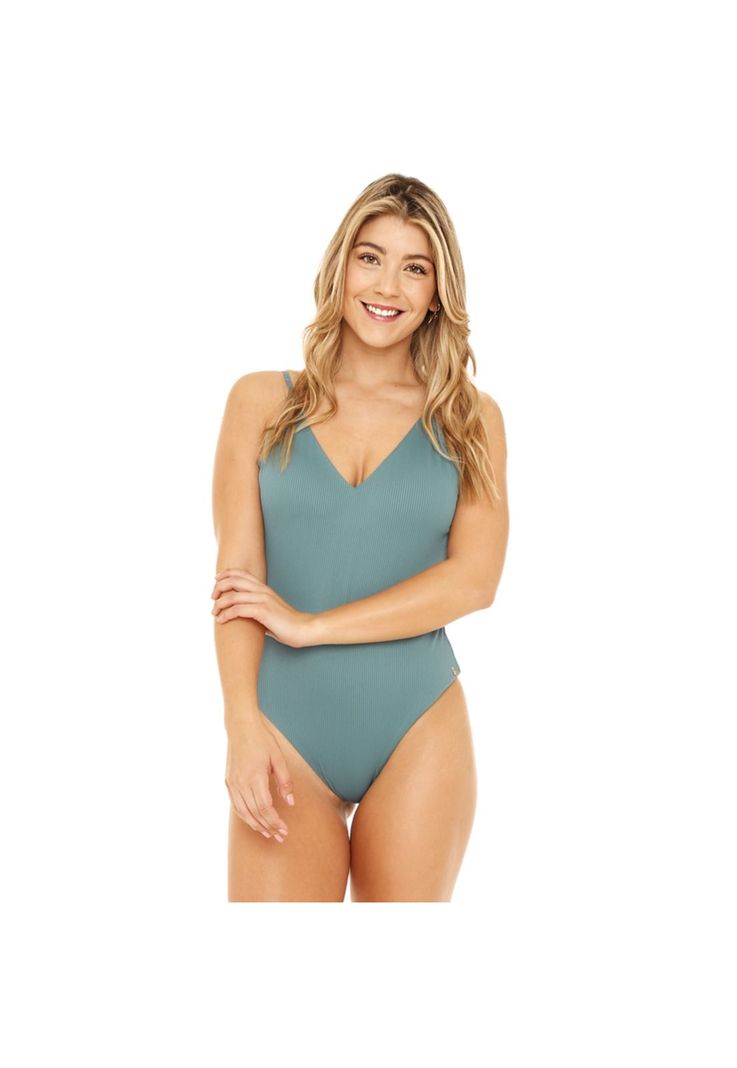 Traje de Baño Entero Mujer H2O Wear Triángulo Textura Rib Verde-0