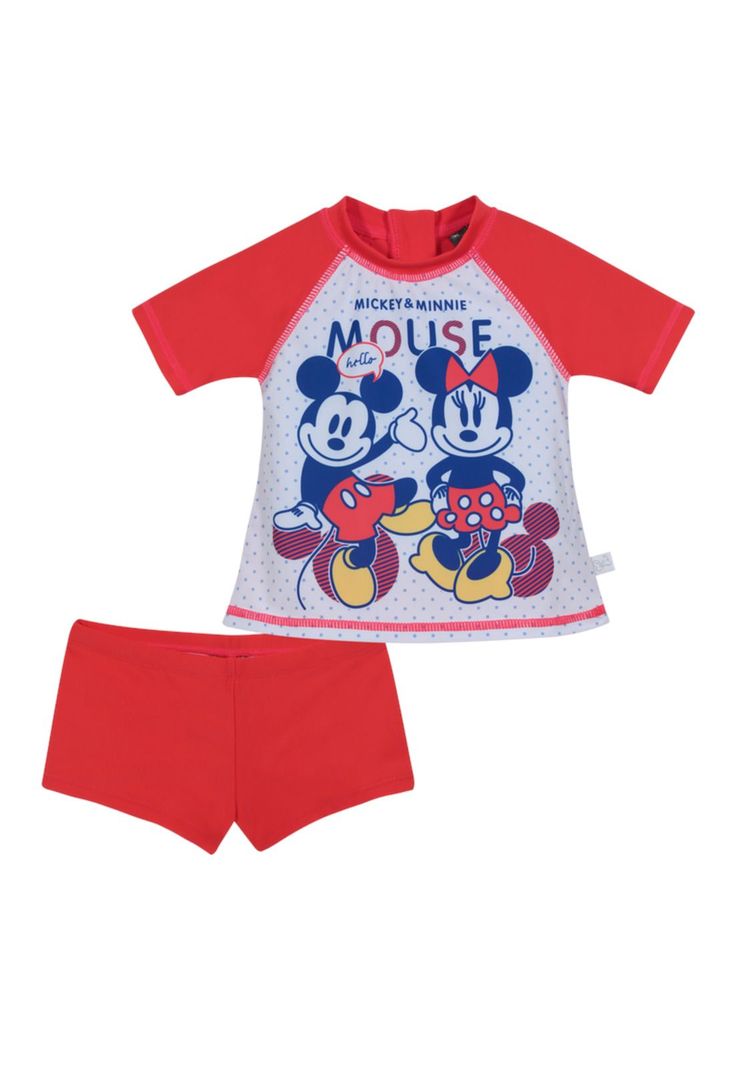 Traje de Baño Bebe Niña Set UV UV50+ Disney Minnie Rojo M/Corta-0