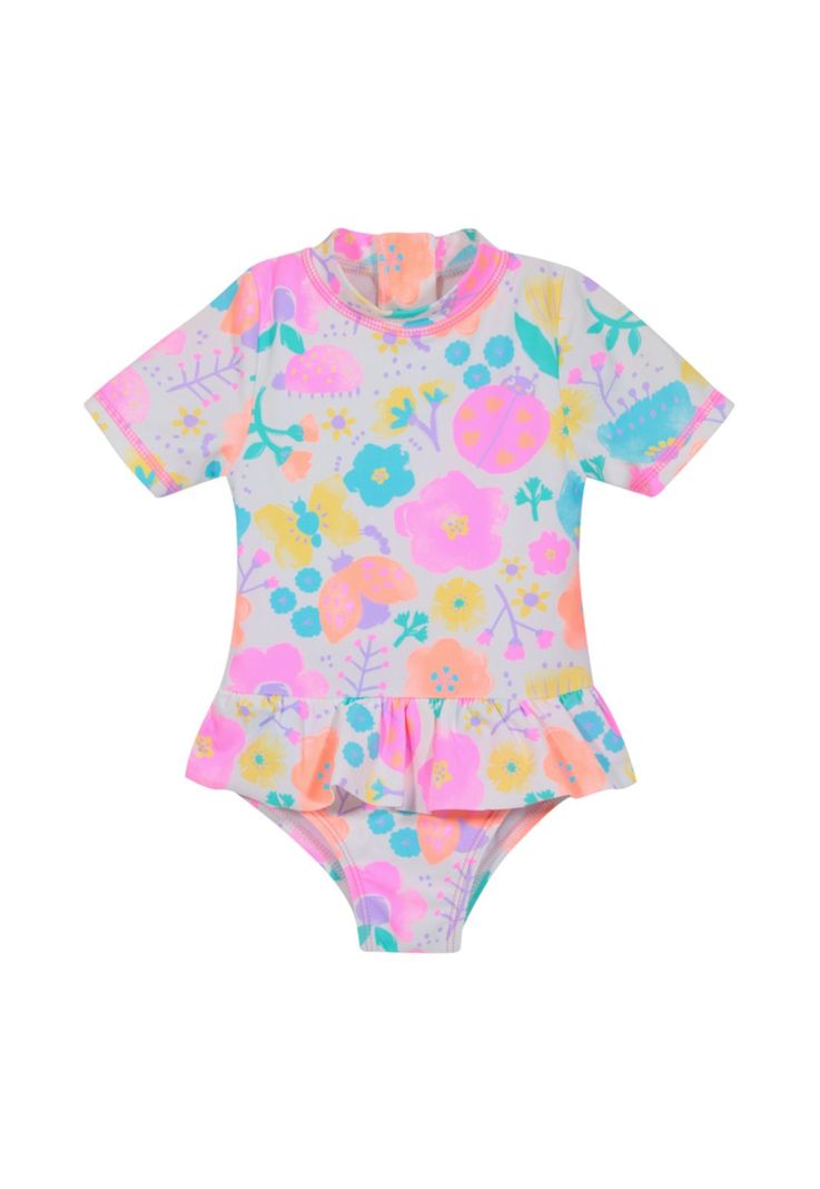 Traje de Bano Bebe Nina Entero UV50+ Blanco M/Corta 9 A 12 Meses