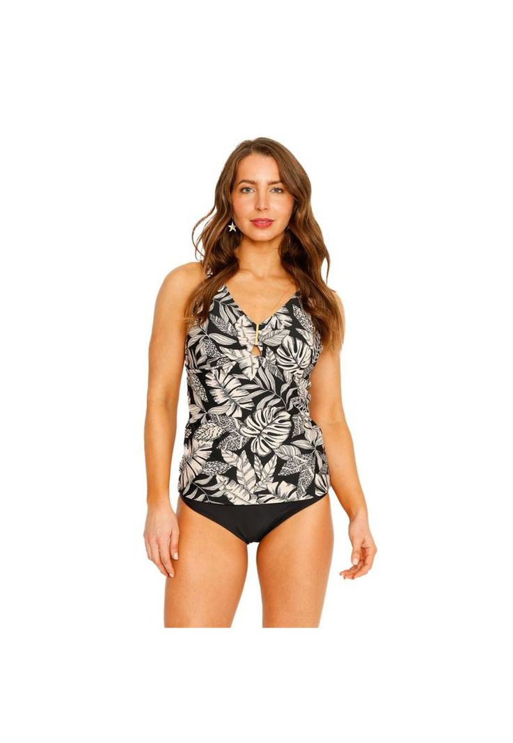 Traje de Baño Tankini Control c/ Accesorio para Mujer Negro-0