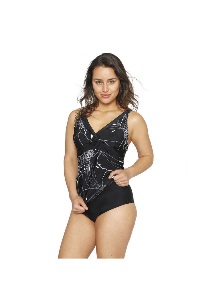Traje de Baño Tankini Mujer Control H2O Wear Banda Negro Azabache-7