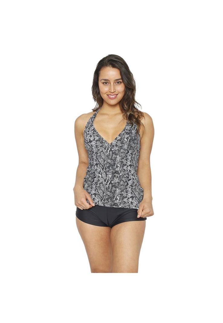 Traje de Baño Tankini Mujer H2O Wear Halter Vuelos Gris Claro-6